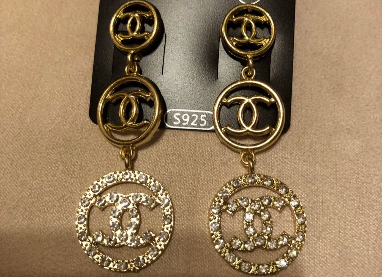 Gold Triple Circle Drop Earrings