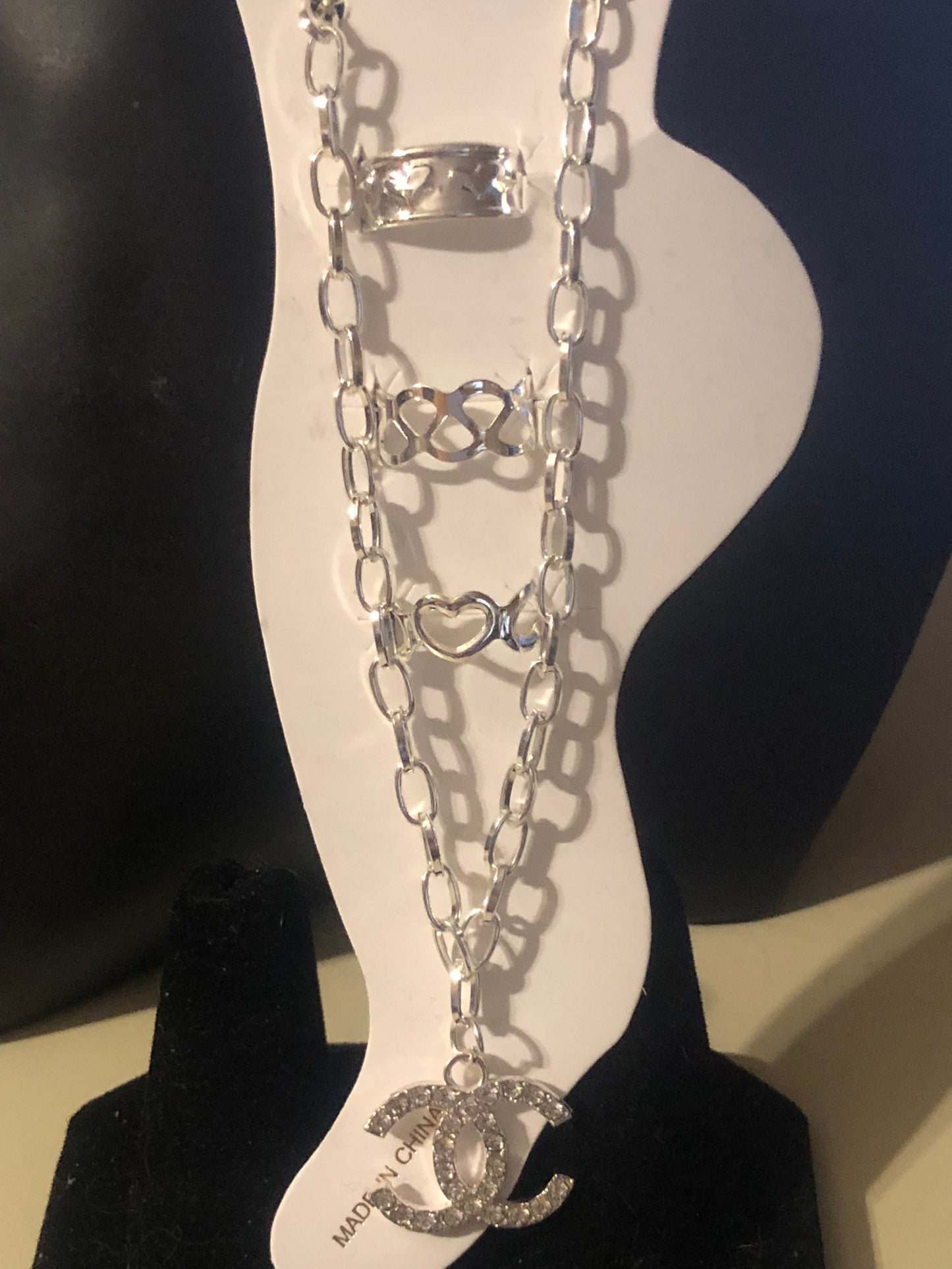Silver or Gold Rhinestone Anklet & Toe Rings set