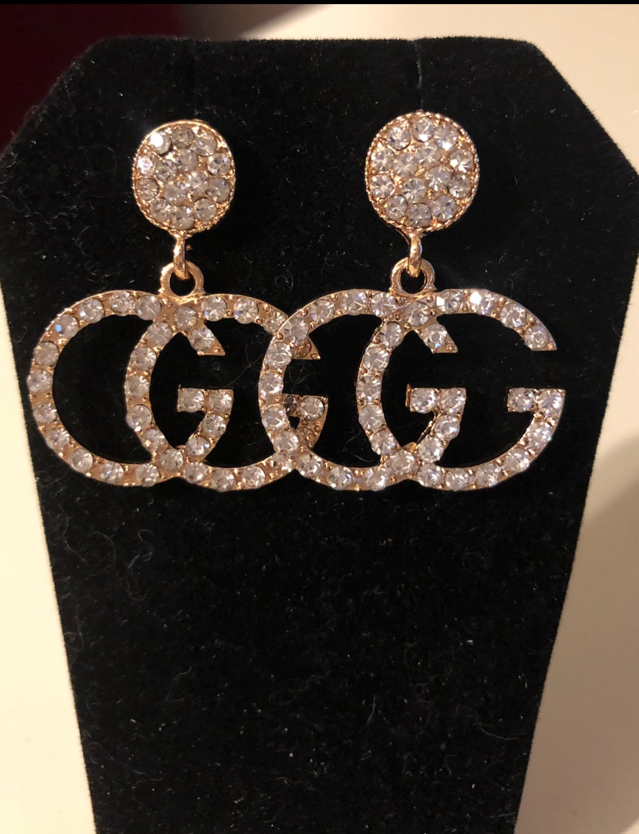 Gold Rhinestone Logo Earrings