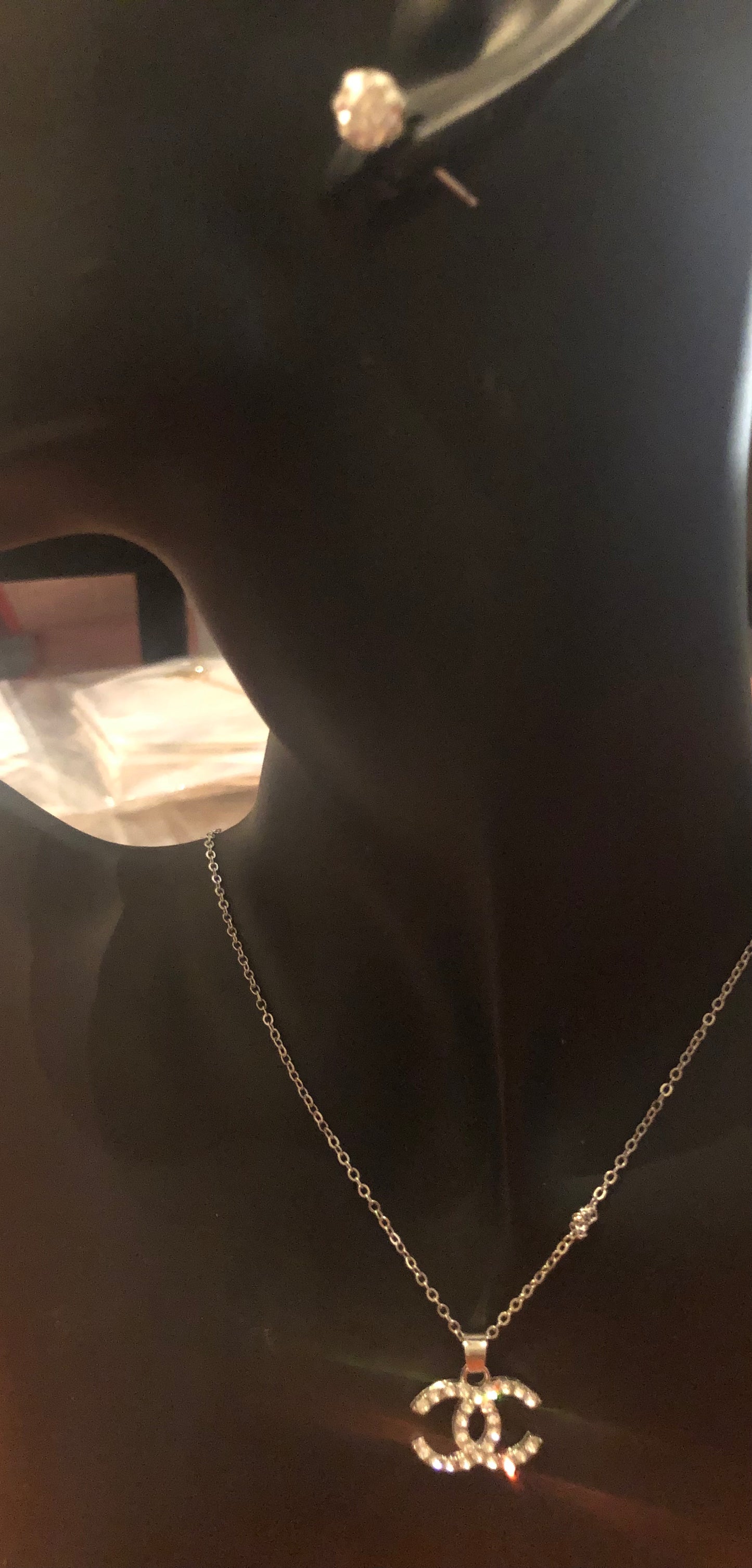 Gold or Silver Rhinestone Logo Necklace