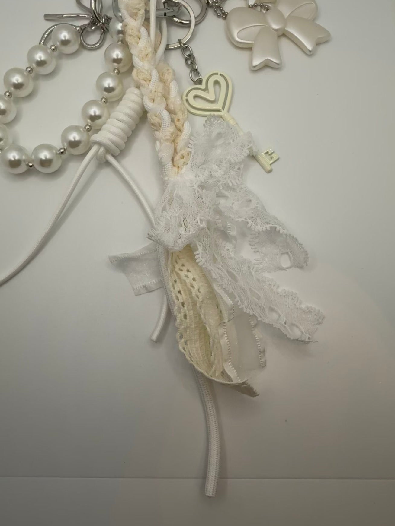 White Handbag Bow Pearl Charm