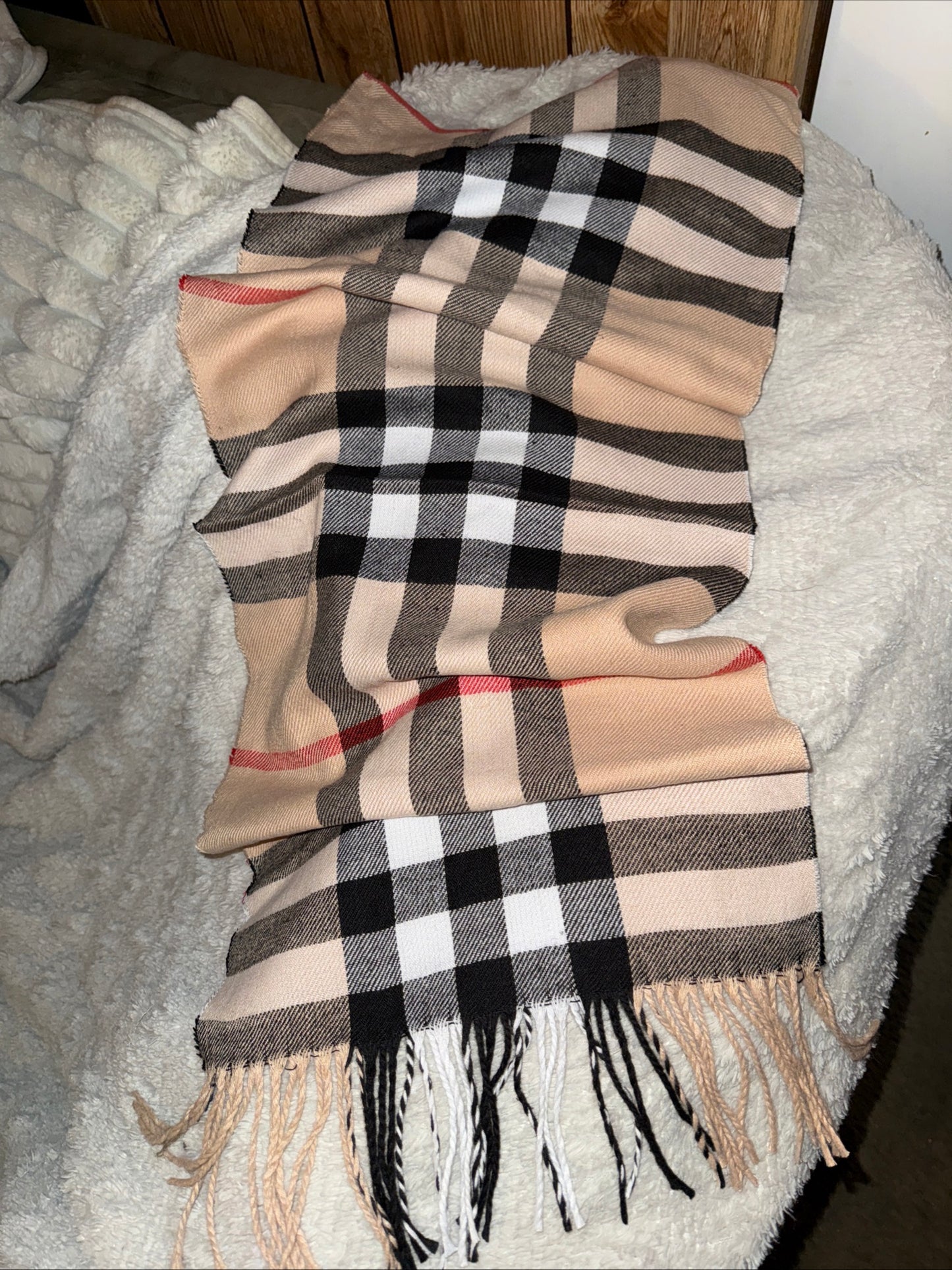 Tan checkered/plaid scarf