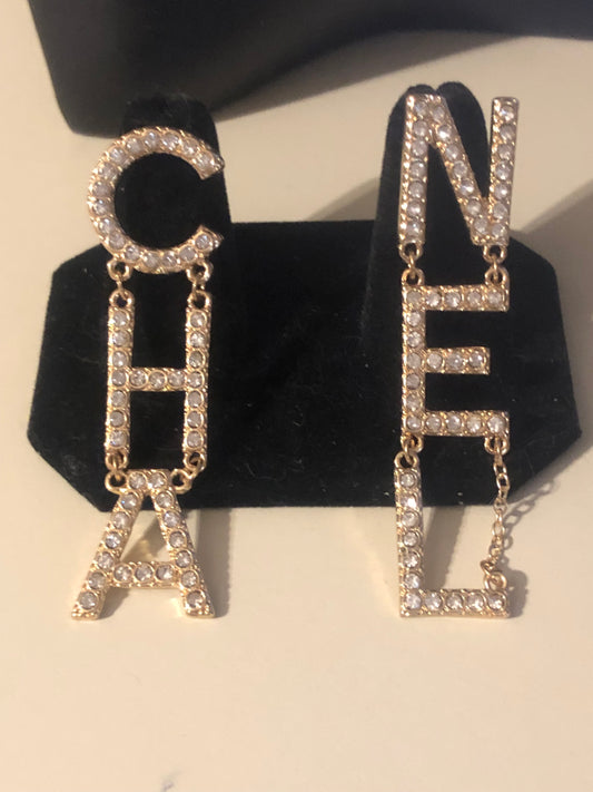 Gold Rhinestone Initial Earrings