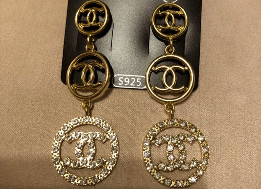 Gold Triple Circle Drop Earrings