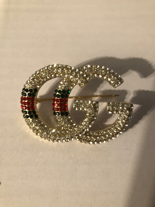 Green Red & Green Rhinestone Brooch