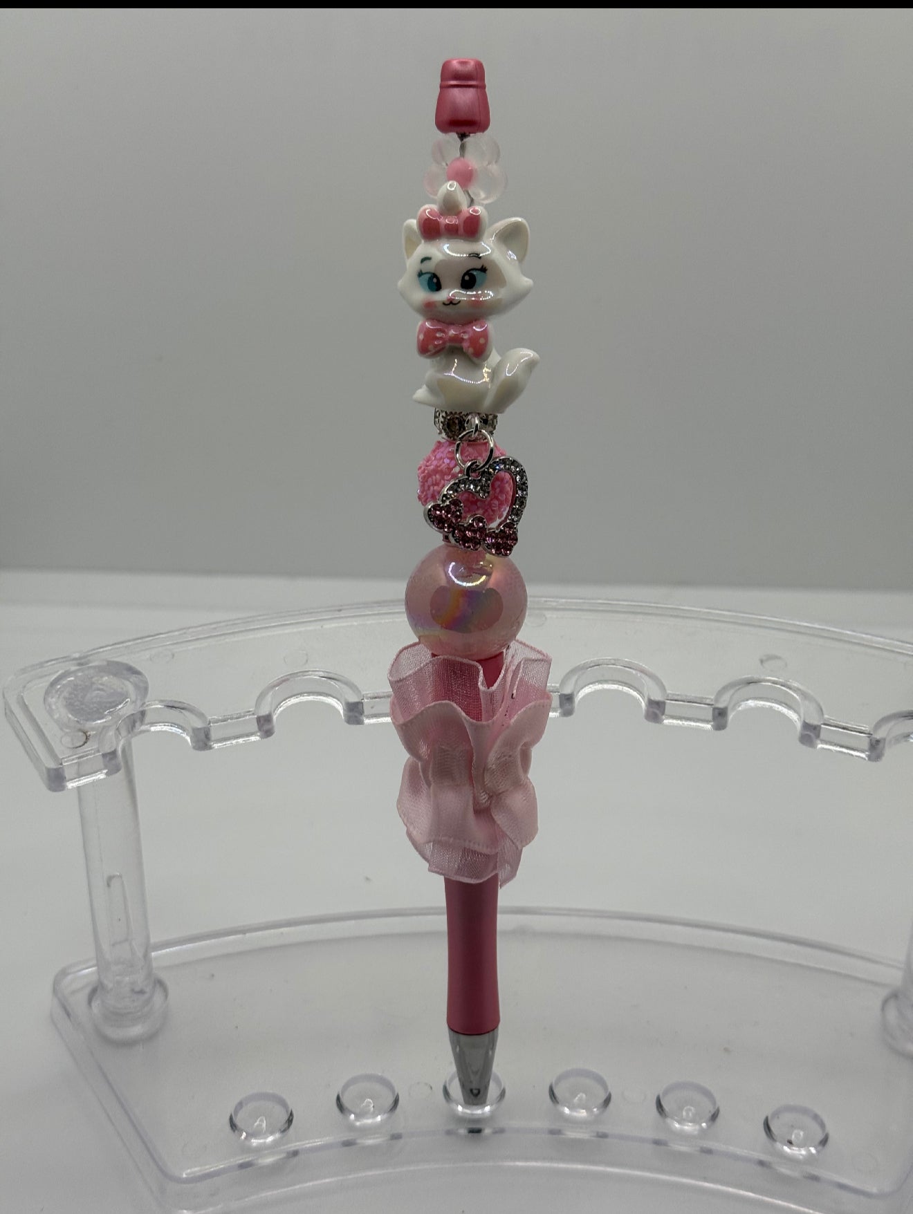 White & Pink Cat Beaded Charm Pen