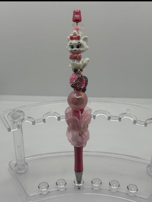 White & Pink Cat Beaded Charm Pen