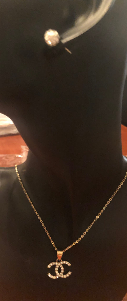 Gold or Silver Rhinestone Logo Necklace