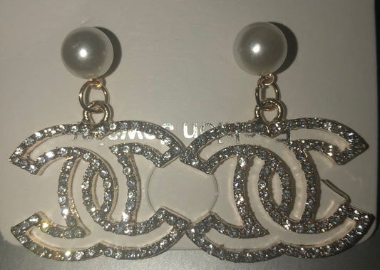Gold Rhinestone Logo Earrings