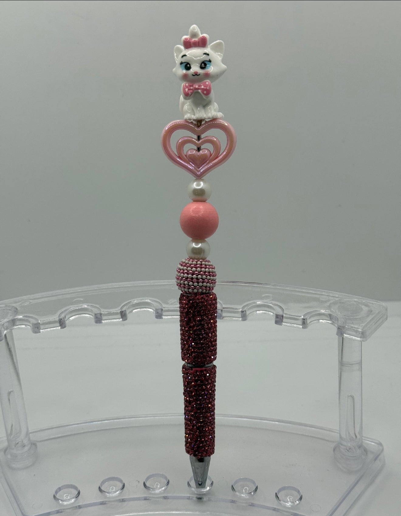 Pink Heart Cat Beaded Pen