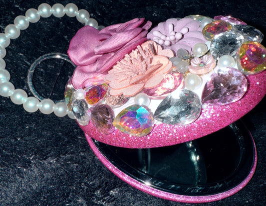 Pink Floral Handbag Mirror Charm