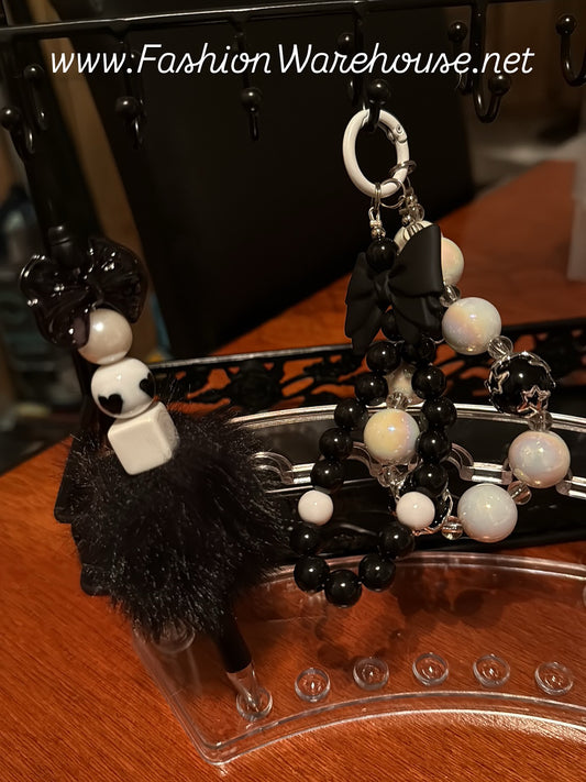 Black & White Handbag/Phone Charm & Pen Set