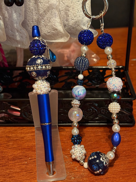 Royal Blue Handbag Charm/Pen Set