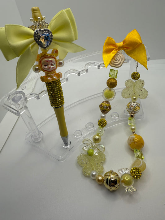 Pretty Yellow Handbag Charm & Pen Set