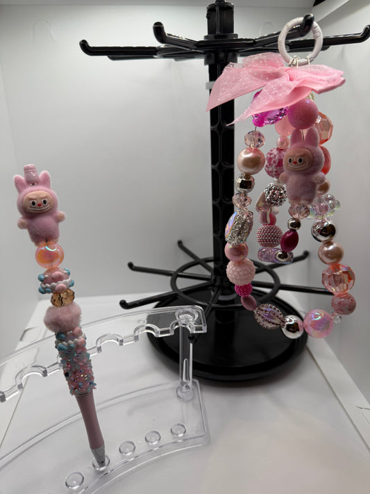 Cute Pink Labubu Handbag Phone Charm & Pen Set