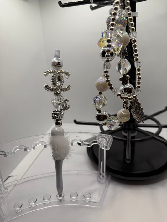 Designer C C Handbag Charm & Pen Set