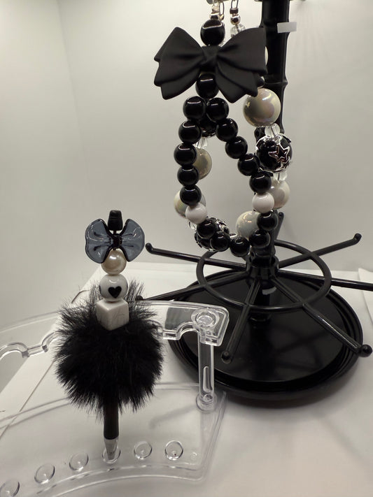 Black & White Handbag/Phone Charm & Pen Set