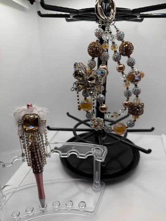Brown Handbag / Phone Charm w/matching Pen