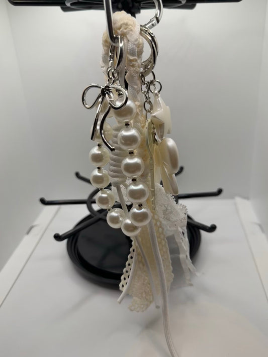 White Handbag Bow Pearl Charm