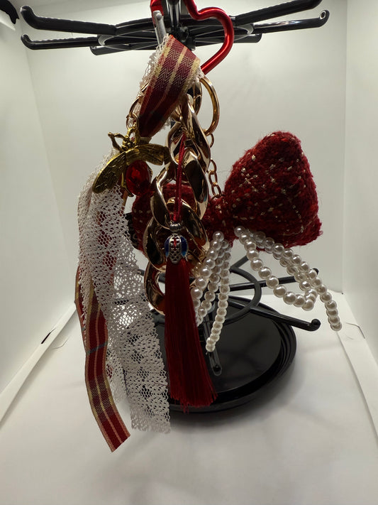 Dark Red Pearl Bow Handbag Charm