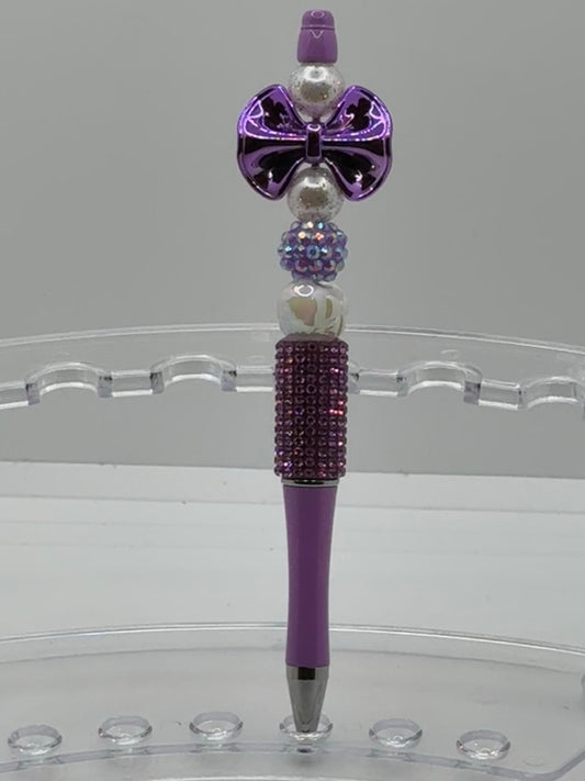 Purple Beaded Bow Pen