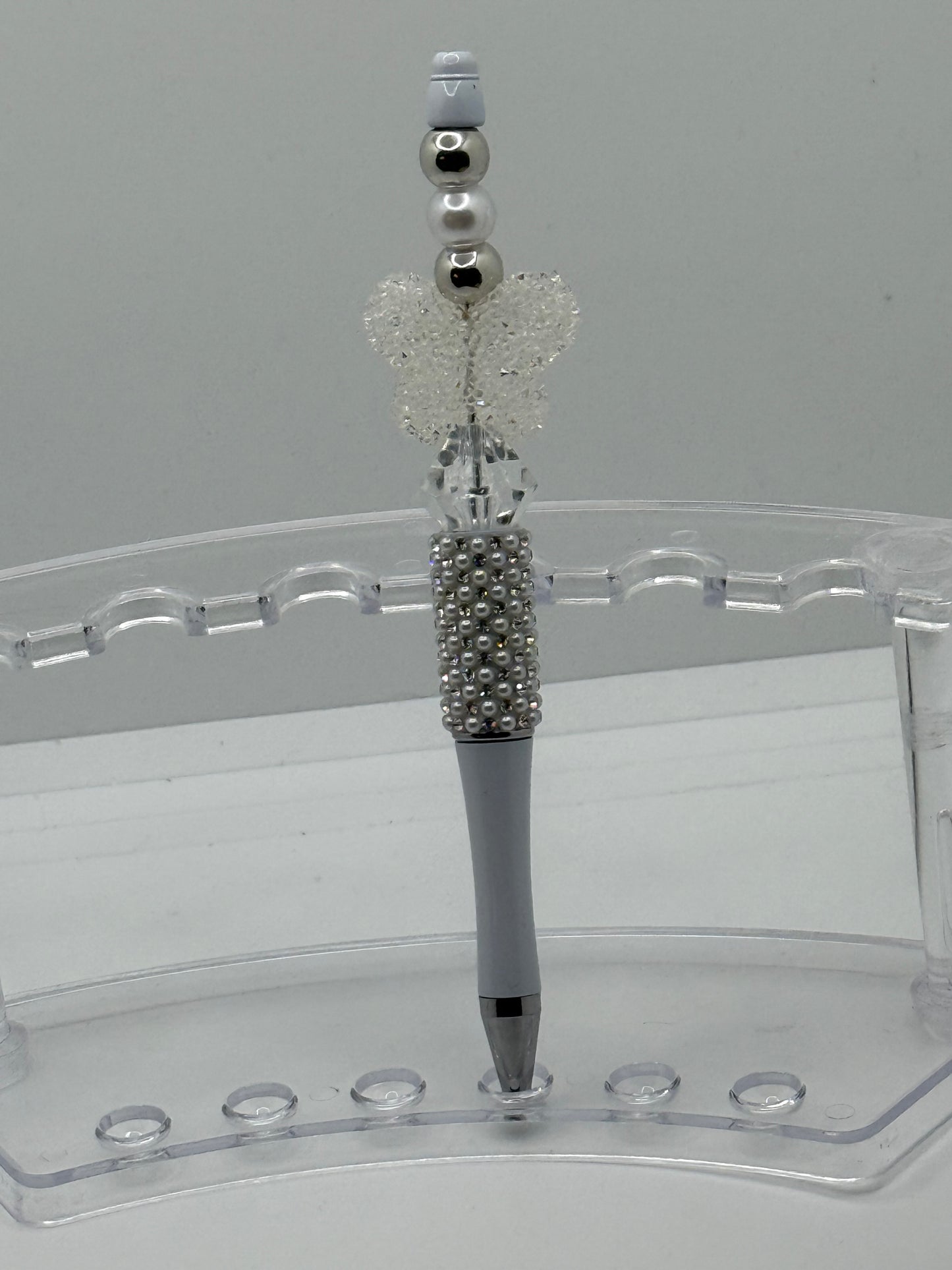 White & Silver Rhinestone Beaded Pen