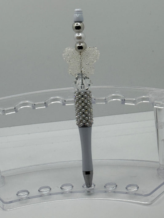 White & Silver Rhinestone Beaded Pen