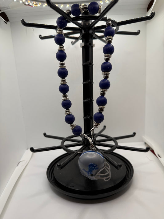 Detroit Lions Rearview Mirror Beaded Charm